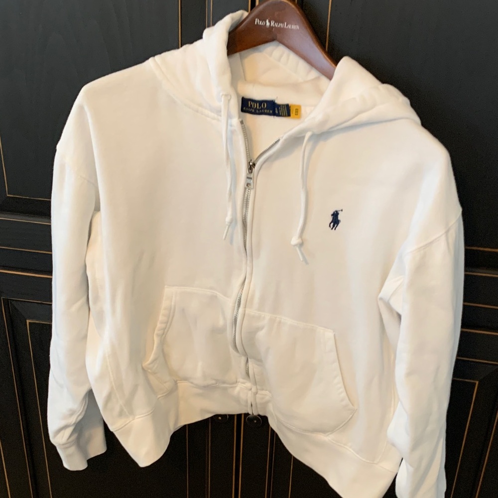 Ralph Lauren White Hoodie with Blue Emblem